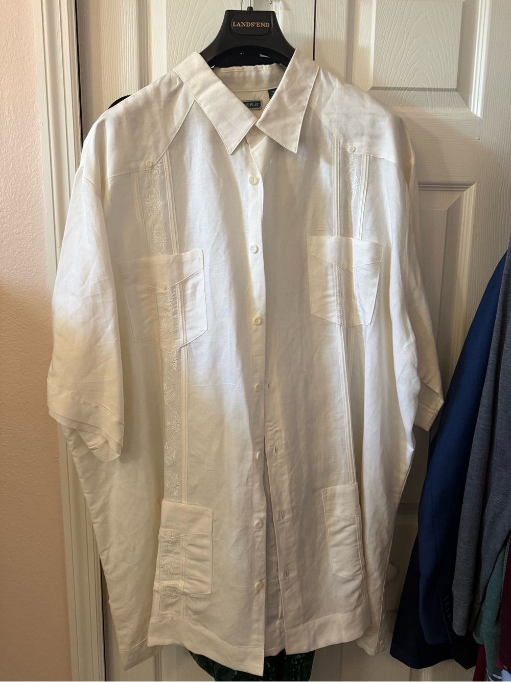 Cubavera White Short-Sleeve Cuban Button-Down Shirt